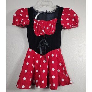 Women's Minnie Mouse Costume Dress Cosplay Corset Red Black Polka Dot Size XS